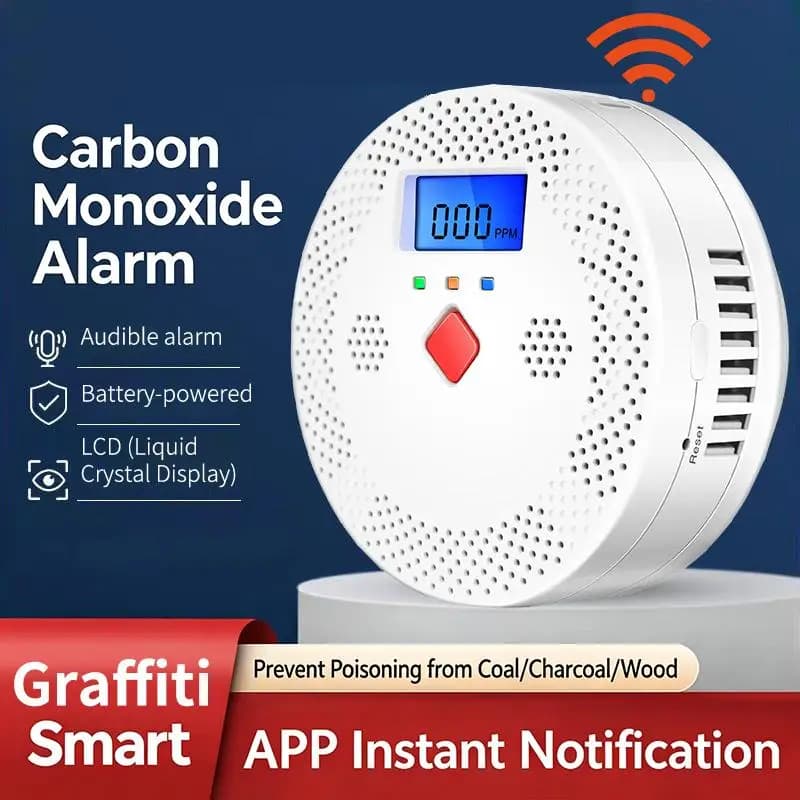 Rilevatore di Monossido di Carbonio WiFi Intelligente con Allarme 85dB, Display LCD Digitale, Monitor CO in Tempo Reale per Interni Domestici