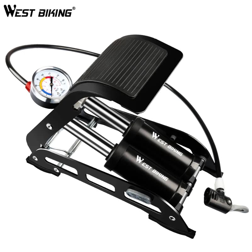 Pompa a pedale WEST BIKING per gonfiaggio pneumatici bici, 170 PSI, alta pressione, doppio cilindro, con manometro, per moto e biciclette