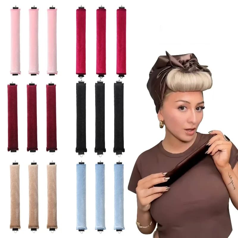 Snap Button Fastener Heat‑free Curler Rollers,Soft Velvet Outer Fabric,Metal Snap Button Fastener,Multi‑color Optional,Home DIY Hairstyling Kit for Daily DIY Hairstyle Enthusiasts