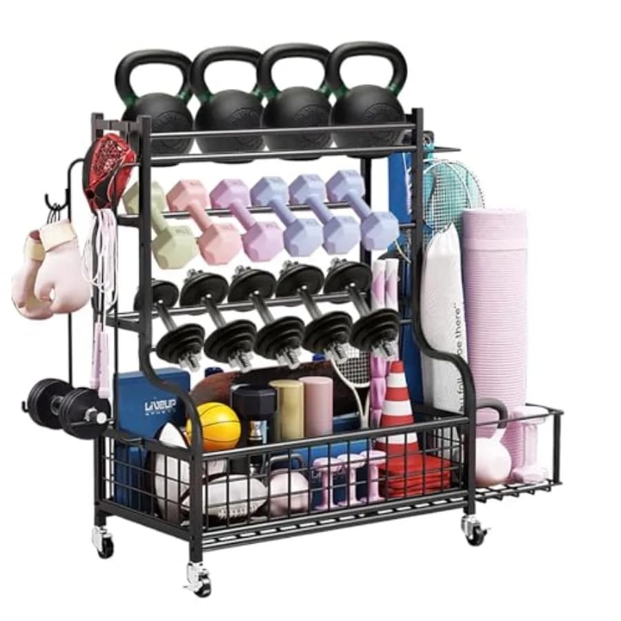 Dumbbell Rack, Weight Rack for Kettlebells, Storage Holder for Yoga and Workout Equipment, Home Gym Storage Rack with Wheels, H