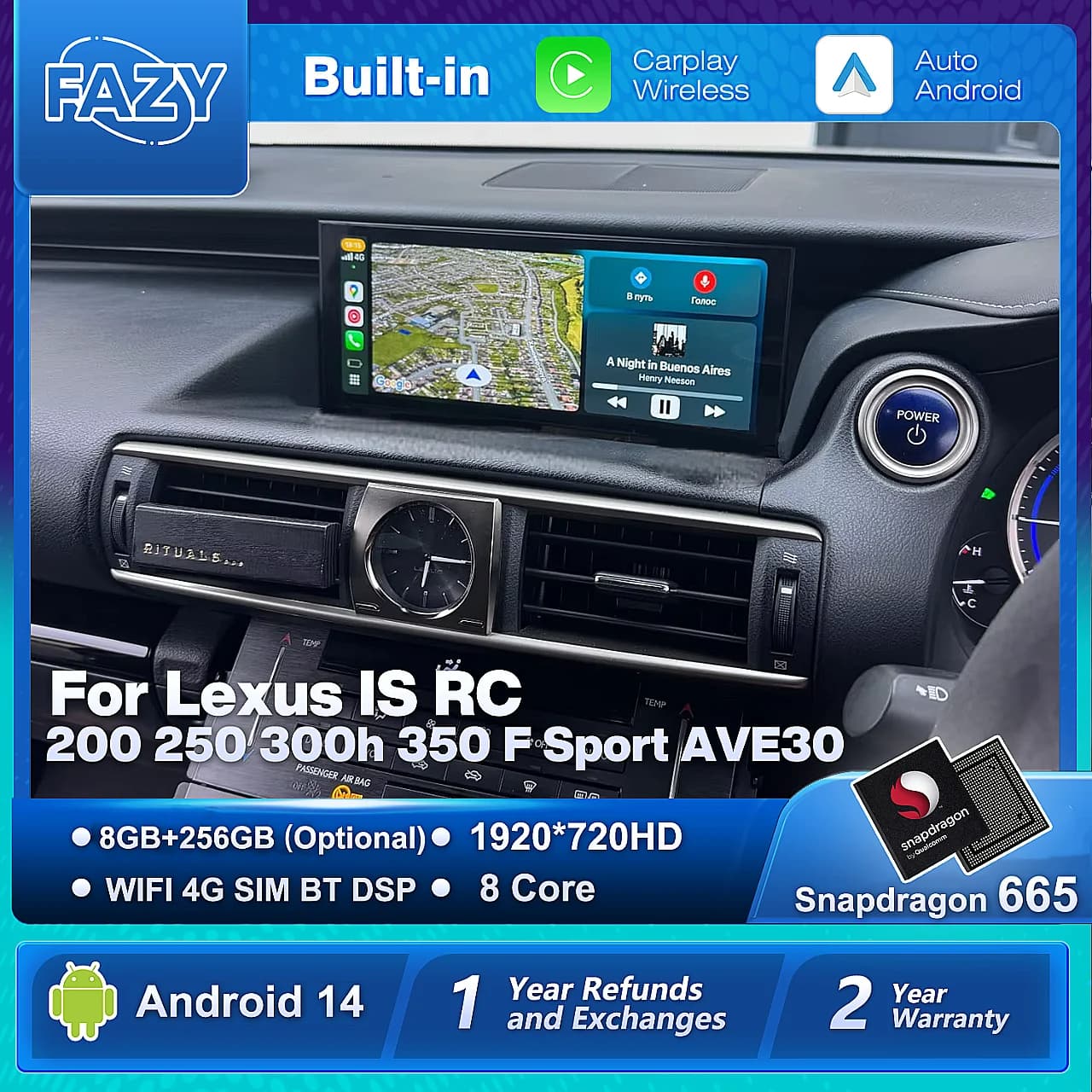 Android 14 Auto Radio Wireless Carplay Screen For Lexus IS RC 200 250 300 350 200t 300h Car Stereo Multimedia Navigation 4G WIFI