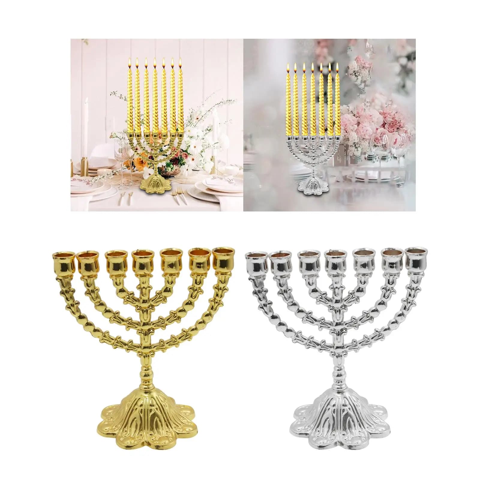 Portacandele ebraico Hanukkah Menorah Portacandele 7 rami Candeliere Arredamento elegante 6,7 pollici di altezza