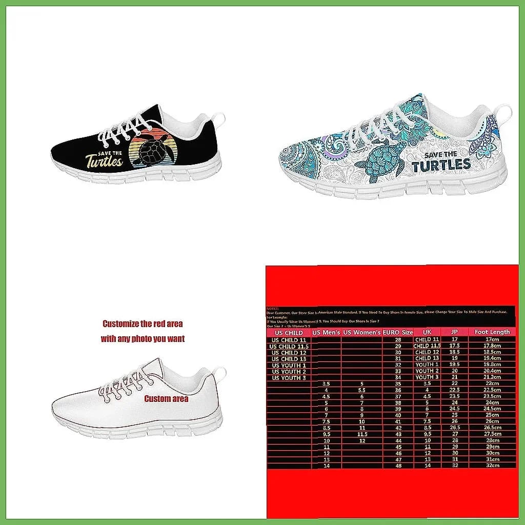 **Save The Turtles Sneakers in tela stampate in 3D, scarpe da corsa casual leggere e traspiranti** (72 caratteri)