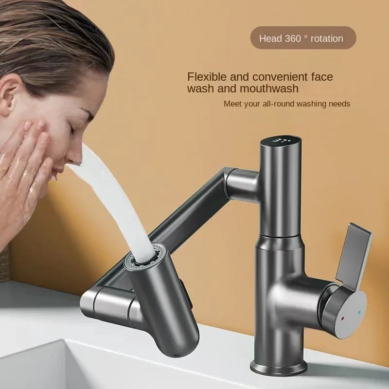Digital Display LED Basin Faucet 360 Rotation Multi-function Stream Sprayer Hot Cold Water Sink Mixer Wash Tap For Bathroom