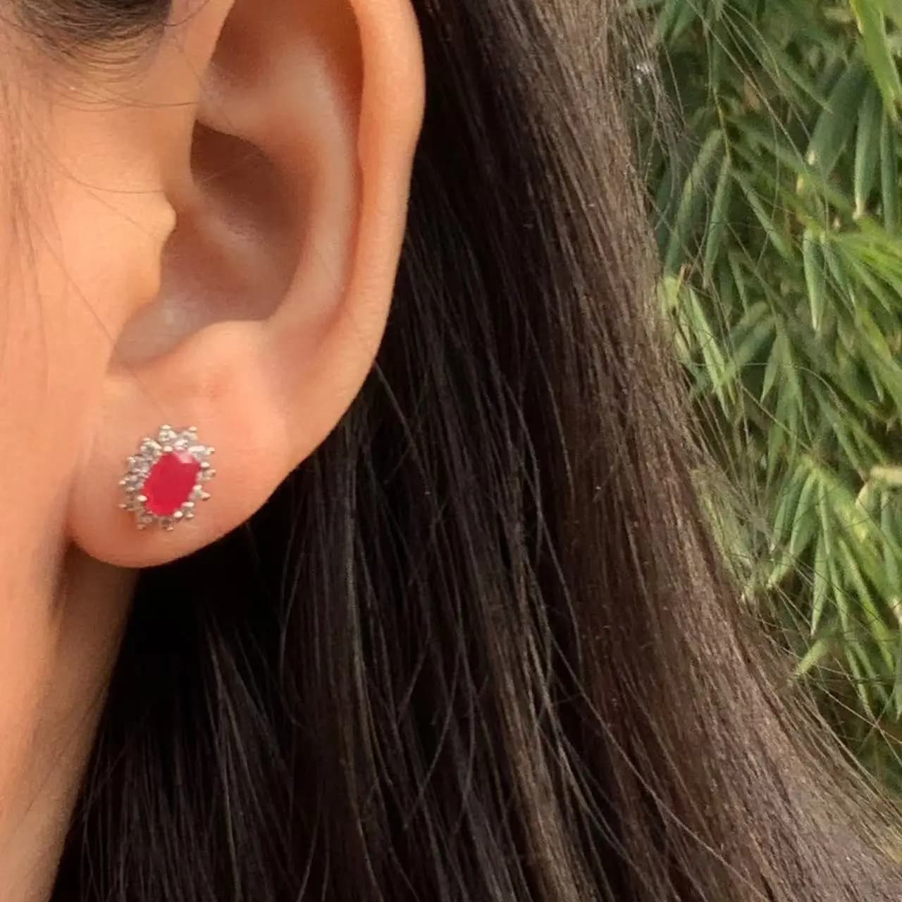 5*3MM Oval Natural Ruby Earrings 925 Silver Stud Earring For Women 925 Sterling Silver Cute Gift Prevent Allergy Fine Jewelry