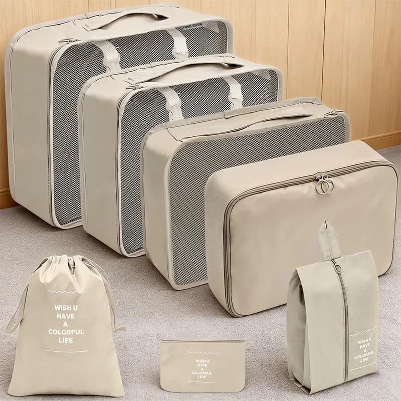 Set da 7/8 Pezzi di Organizzatori da Viaggio, Borse Portaoggetti, Cubi per Valigie, Custodie Portatili per Vestiti e Scarpe, Pochette Pieghevoli