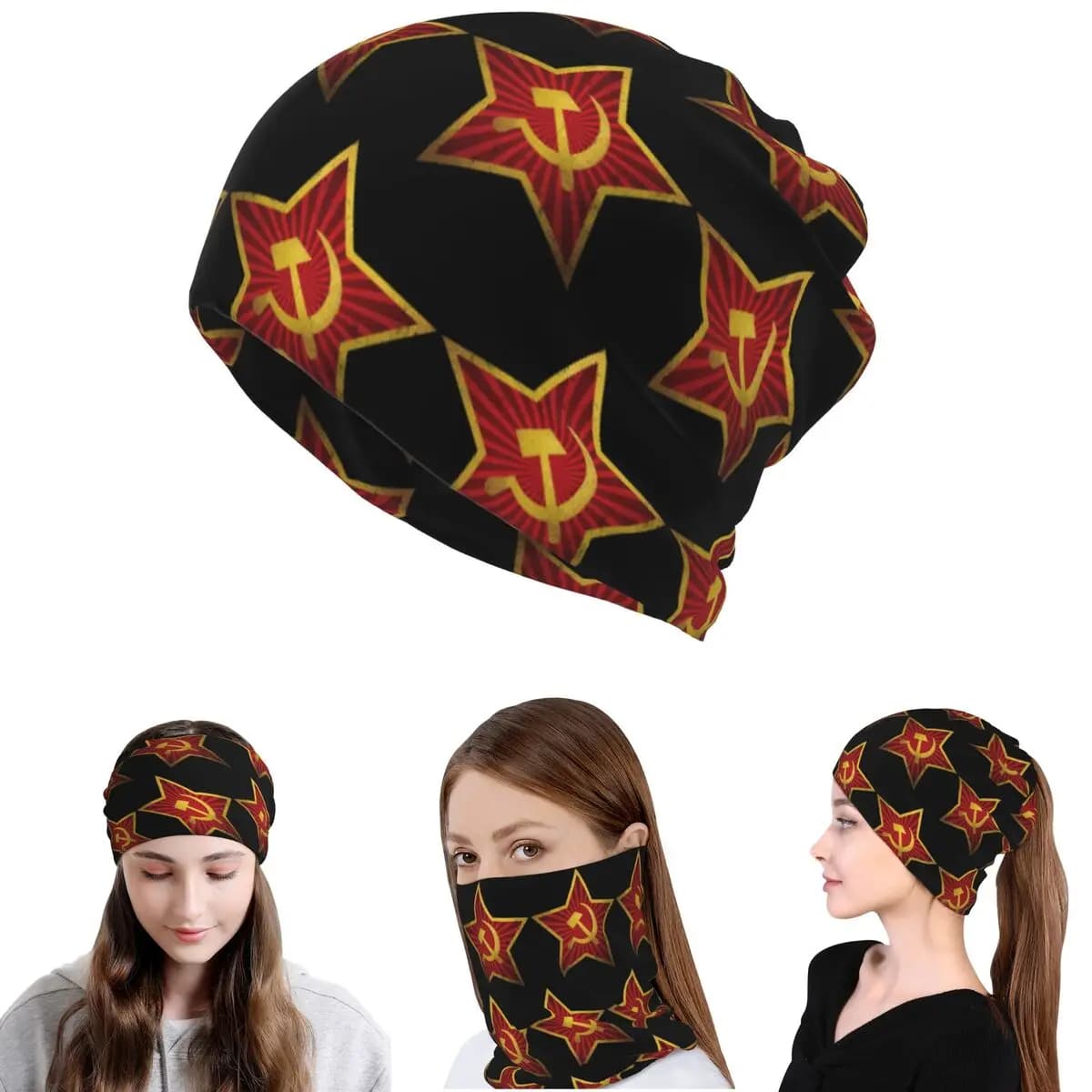 Bandana con martello e falce dell'URSS, bandiera russa sovietica, sciarpa multiuso, fascia per la testa, berretto per adulti, antivento