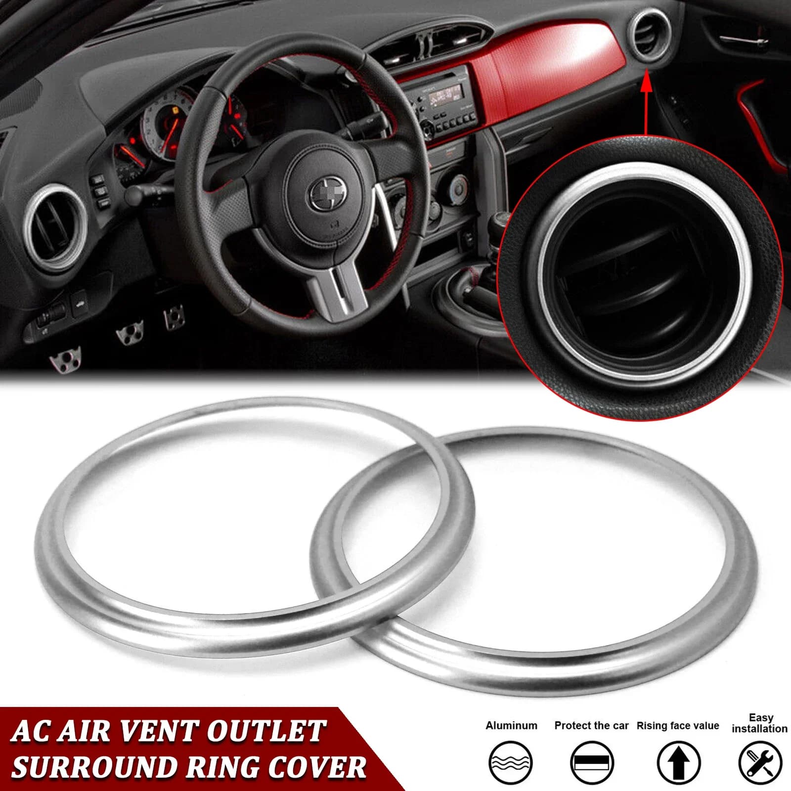 2 Pezzi Cornice Anello Decorativo Argento per Bocchetta Aria Condizionata per Scion FR-S 2013-2016 Toyota 86 2017-2021 Subaru BRZ