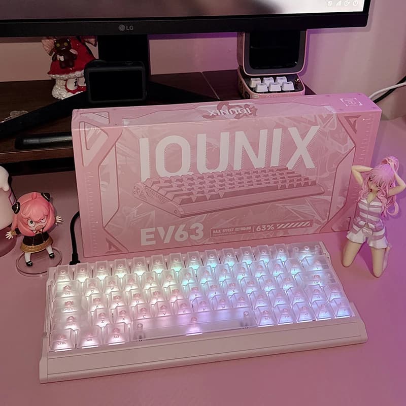 Tastiera Meccanica da Gaming Iqunix Ev63 Pink Samurai 001rt, Bassa Latenza, Zero-Trigger, Case in Alluminio CNC, Essenziale per il Gaming