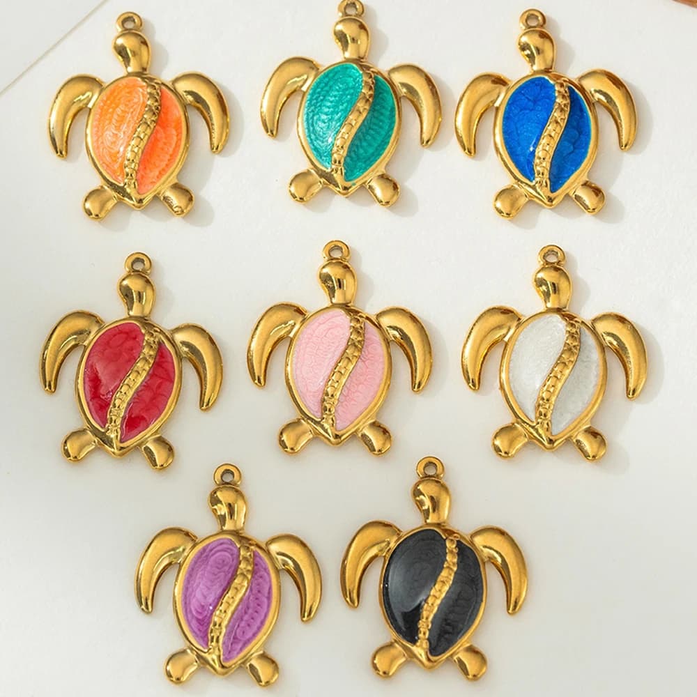 5pcs Stainless Steel Enamel Animal Sea Turtle Tortoise Charms Pendant for Bracelet Necklace Jewelry DIY Craft Making Wholesale