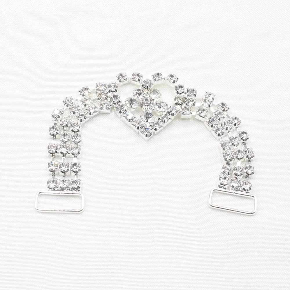 Nuovo connettore bikini con strass a forma di cuore di pesca lucido da 4 pezzi 15 * 130 mm / fibbia bikini decorazione abbigliamento moda fai da te