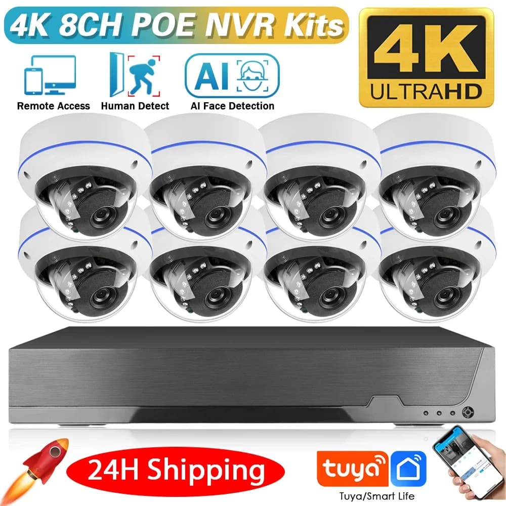 Smar Life 4K 8MP POE CCTV Security Camera System Waterproof 8CH NVR Kit IP Dome Cameras Human Detection Video Surveillance Kit