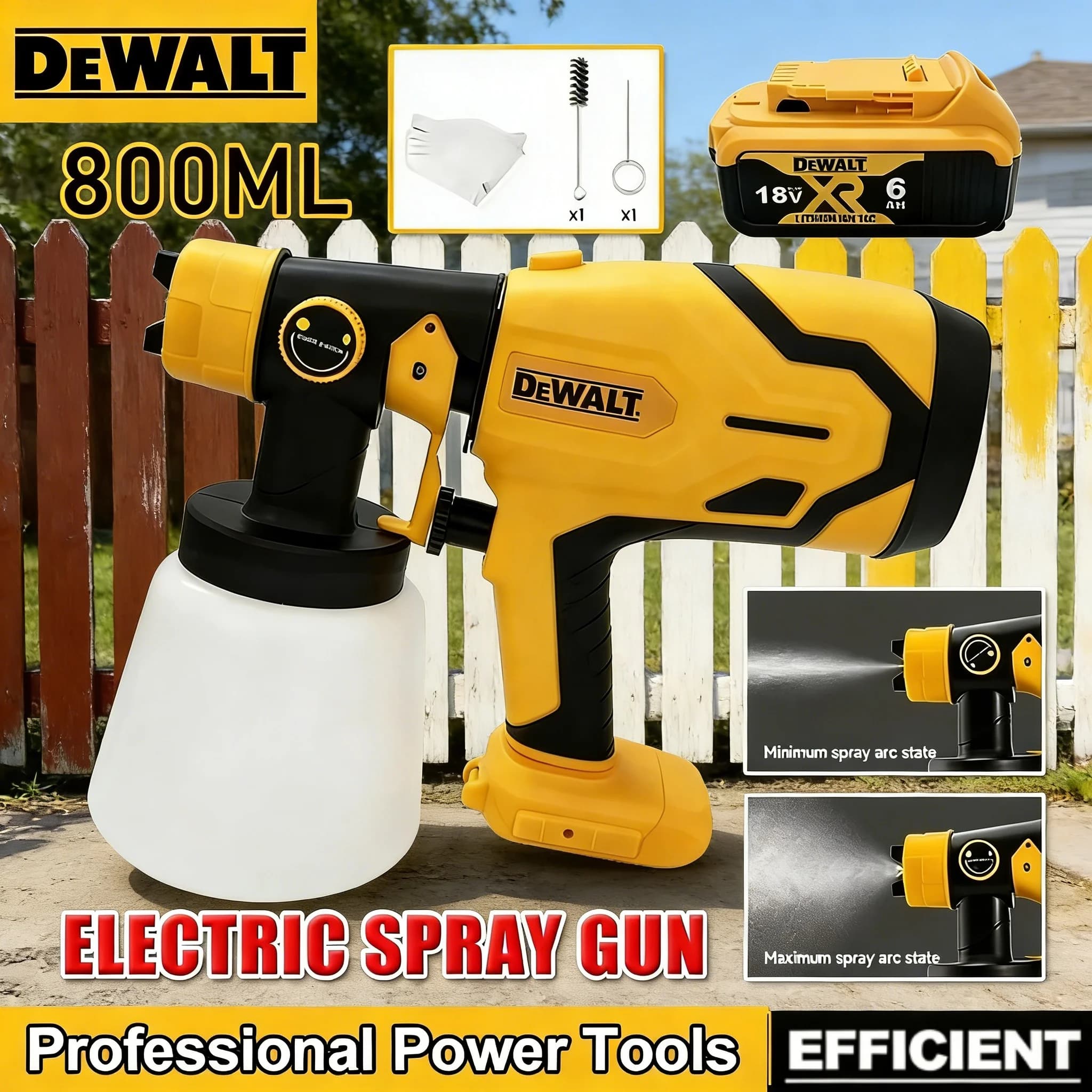 Spruzzatore di Vernice Portatile Senza Fili DEWALT 800ML, Pistola a Spruzzo ad Alta Potenza per Auto e Mobili, Compatibile con Batterie DEWALT