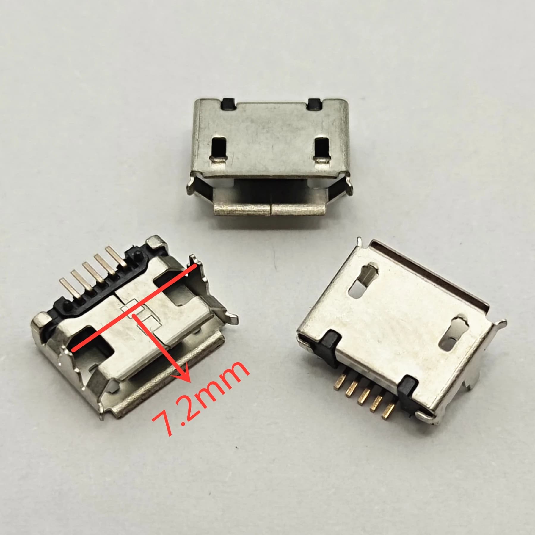 50 Micro USB mini 7.2 mm, 5 pin, with curved edge, short needles, 5P DIP2, data port, charging port for mobile devices