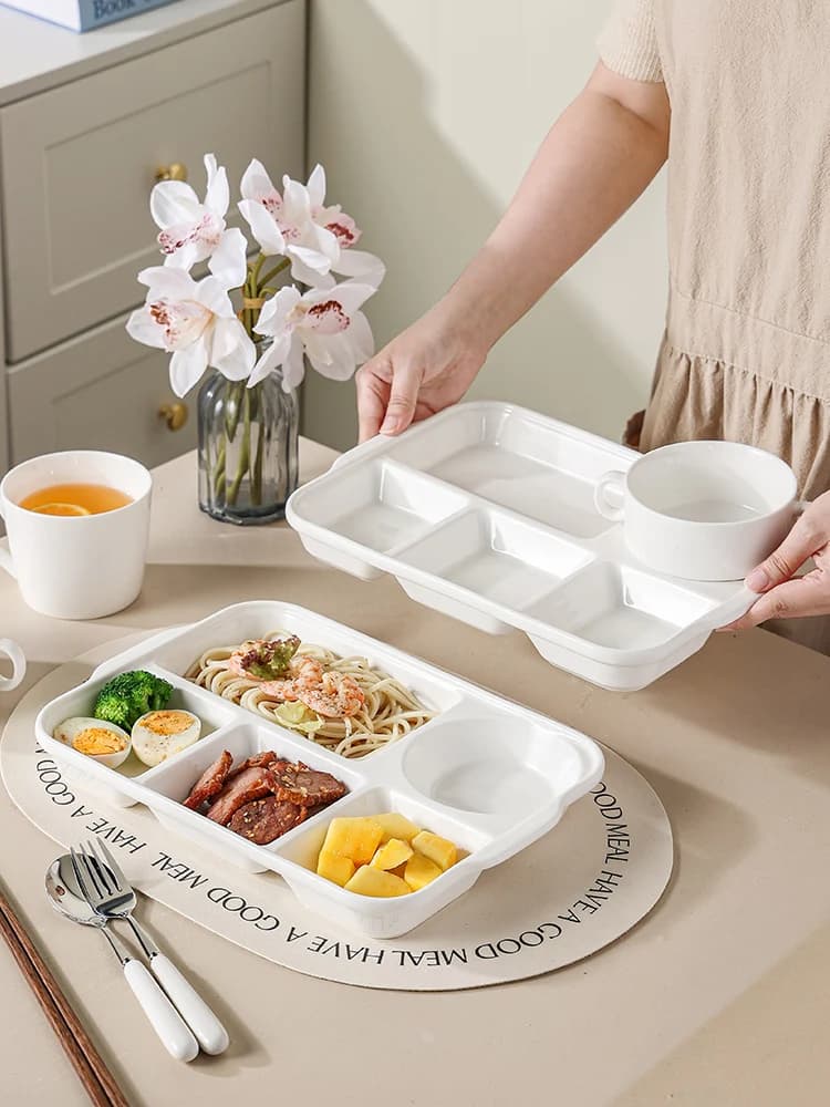 Set of Dinner Plates to Five Steps for Weight Loss and Fat Reduction, Individual Tableware Set for Breakfast, Simple Design and Elegant