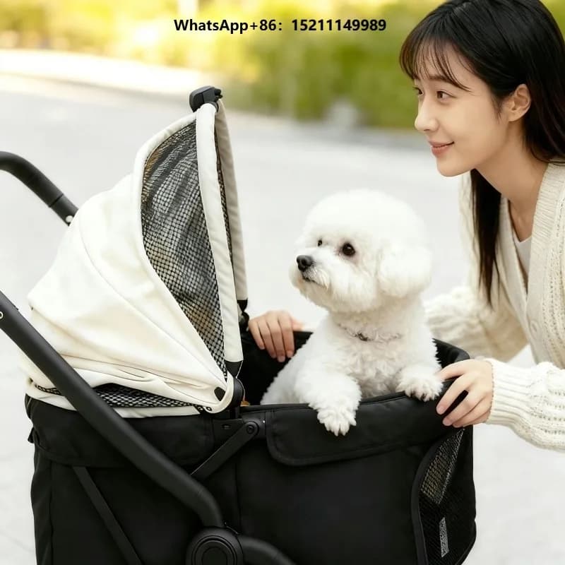 Foldable Pet Stroller, Outdoor Travel Dog Cart for Medium Dogs, One-step Dual Brake Pet Carrier Stroller