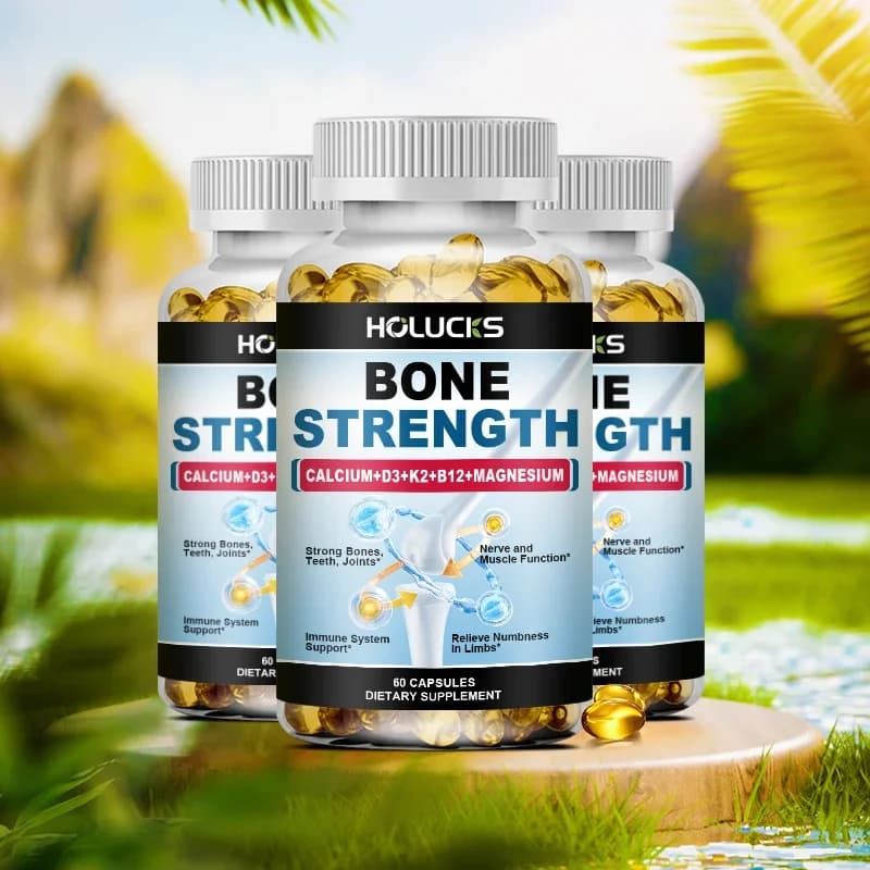 Supplement capsules for bone strength - with calcium and zinc + vitamin D3 K2 B12 for heart, bone and body defenses, gluten-free, non-GMO