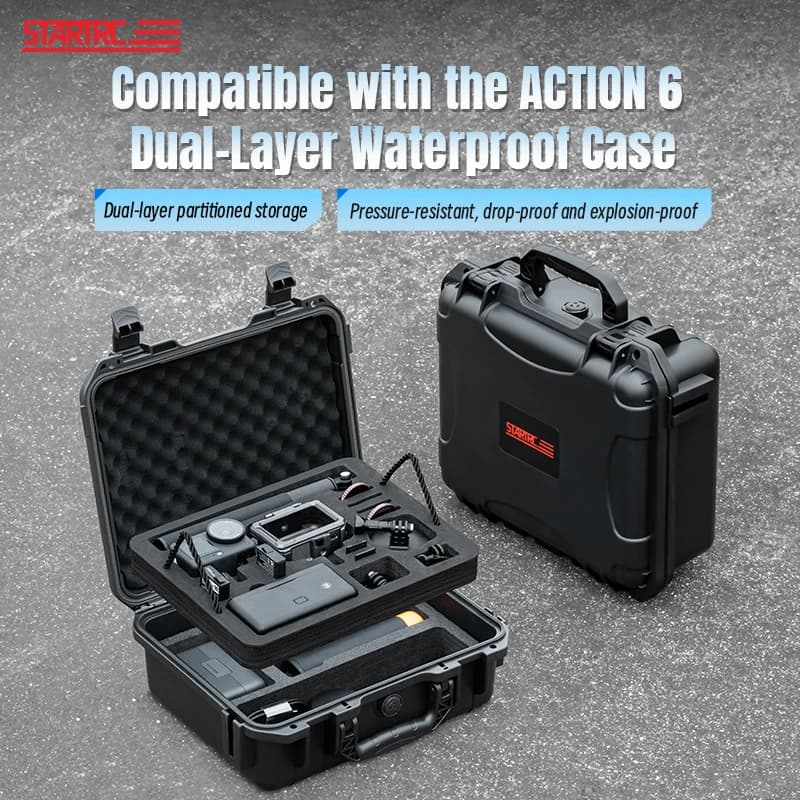 Custodia da viaggio rigida a 2 strati per DJI OSMO Action 6 Borsa di stoccaggio portatile per accessorio fotocamera DJI Action 6/5/4/3 Combo