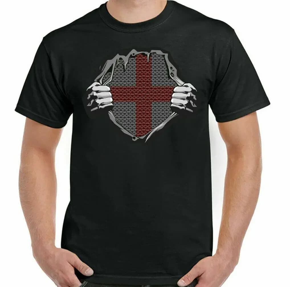 T-SHIRT ENGLISH for St. George's Day, Football, Rugby, Knights Templar, Iron Knit Armour