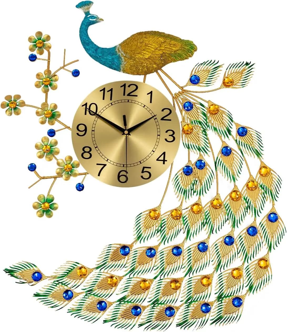 Wall clock, European style decorative metal crystal wall clock, large battery wall clocks for living room, bedroom
