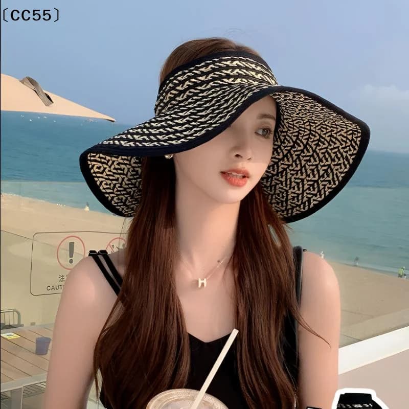 Cappello da sole da donna con visiera grande, pieghevole, in paglia, estivo, a calotta aperta, per protezione solare, da spiaggia〔CC55〕