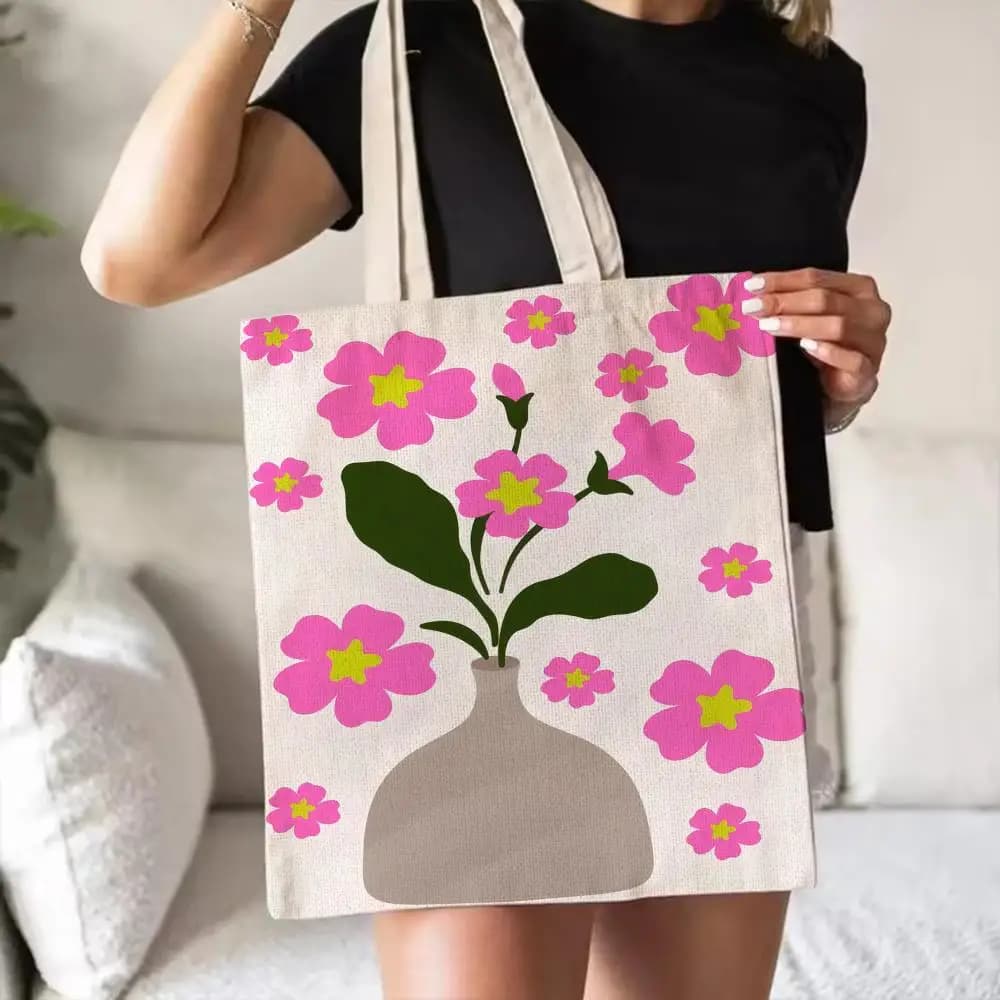Fashion Flowers Storage Bags Canvas Double-Sided Print Fashion Shoulder Tote Shopping Bag Gift Eco Handbags
