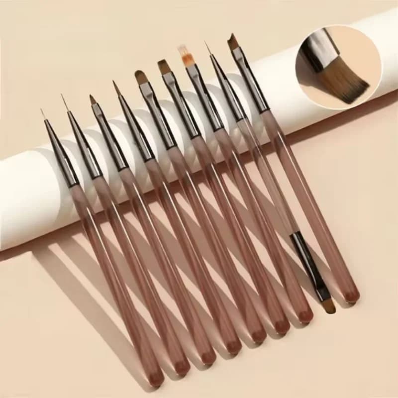 9PCS UV Gel Nail Brush Liner DIY Painting Pen Handle Acrylic Drawing Brush for Nail Art Nail Design Point Display Painting Tool