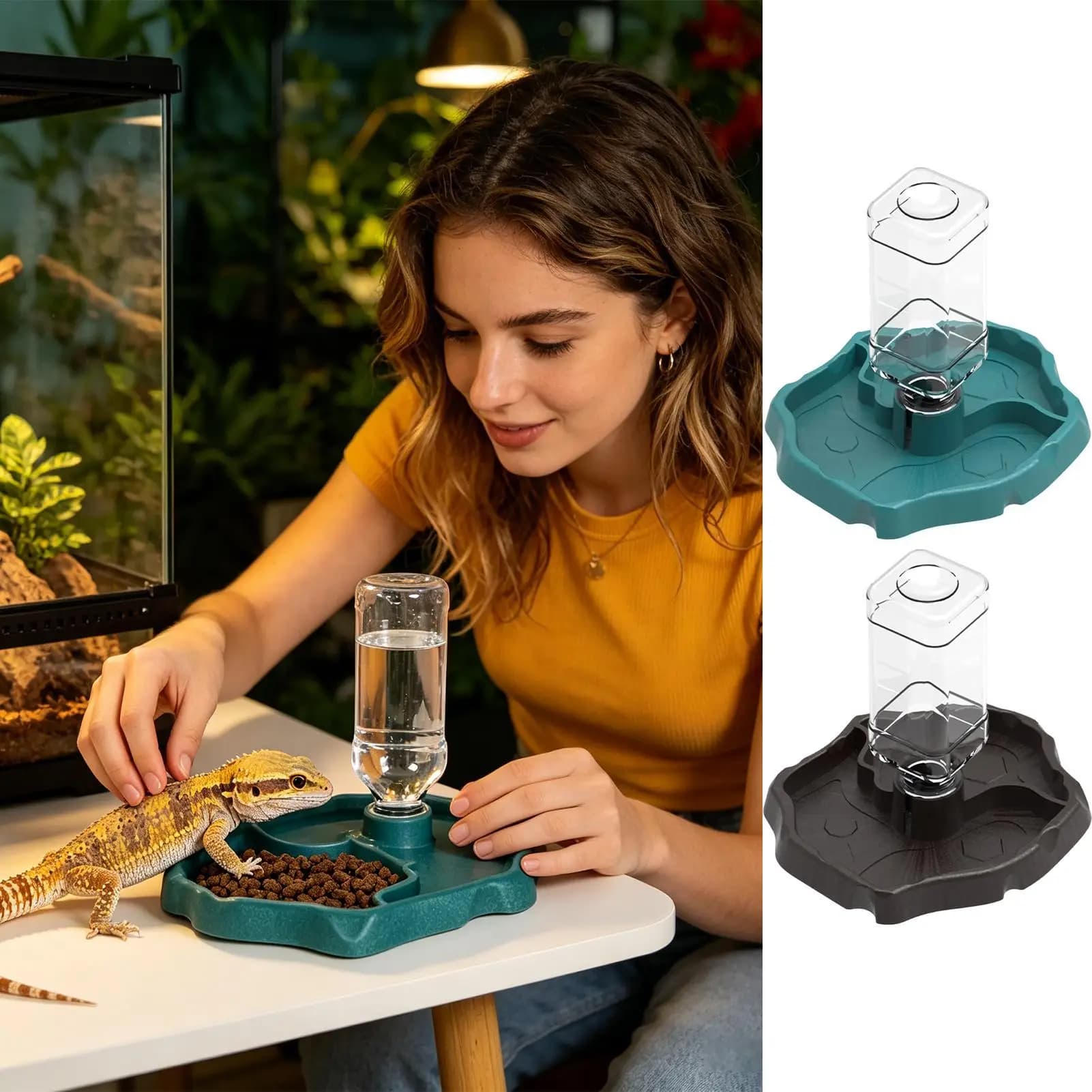 Tortoise Water Dish 2-in-1 Feeding Dish Lizard Food Bowl For Gecko Snake Turtle Frog Pet Chameleon Terrarium Tank Home
