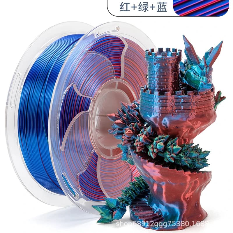 1.75mm 1KG Silk Tricolor PLA 3D Printer Filament, Red-Green-Blue