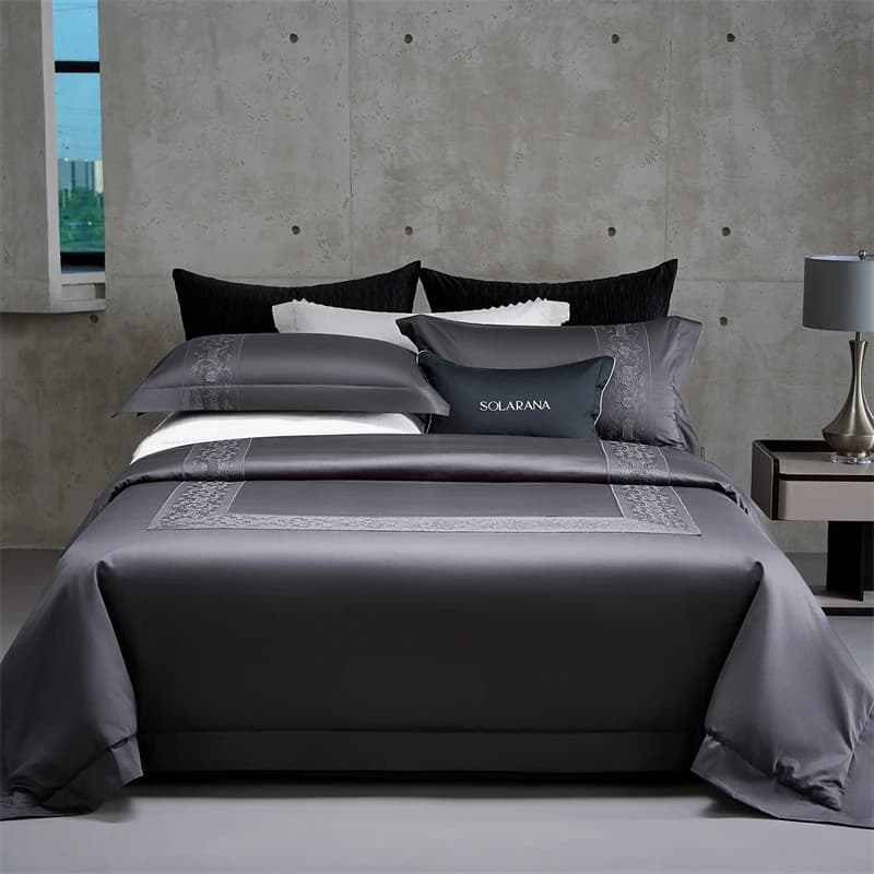 Set of bed linen in solid color with luxury embroidery 1000TC Sea Island cotton cover True flat/with corners 4 pieces