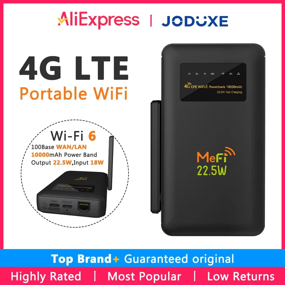 JODUXE-Link 4G LTE Router mobile portatile Wifi6 Hotspot ad alta velocità Mifi tascabile con supporto per banda di alimentazione da 10000 mAh VPN (PPTP/L2TP)