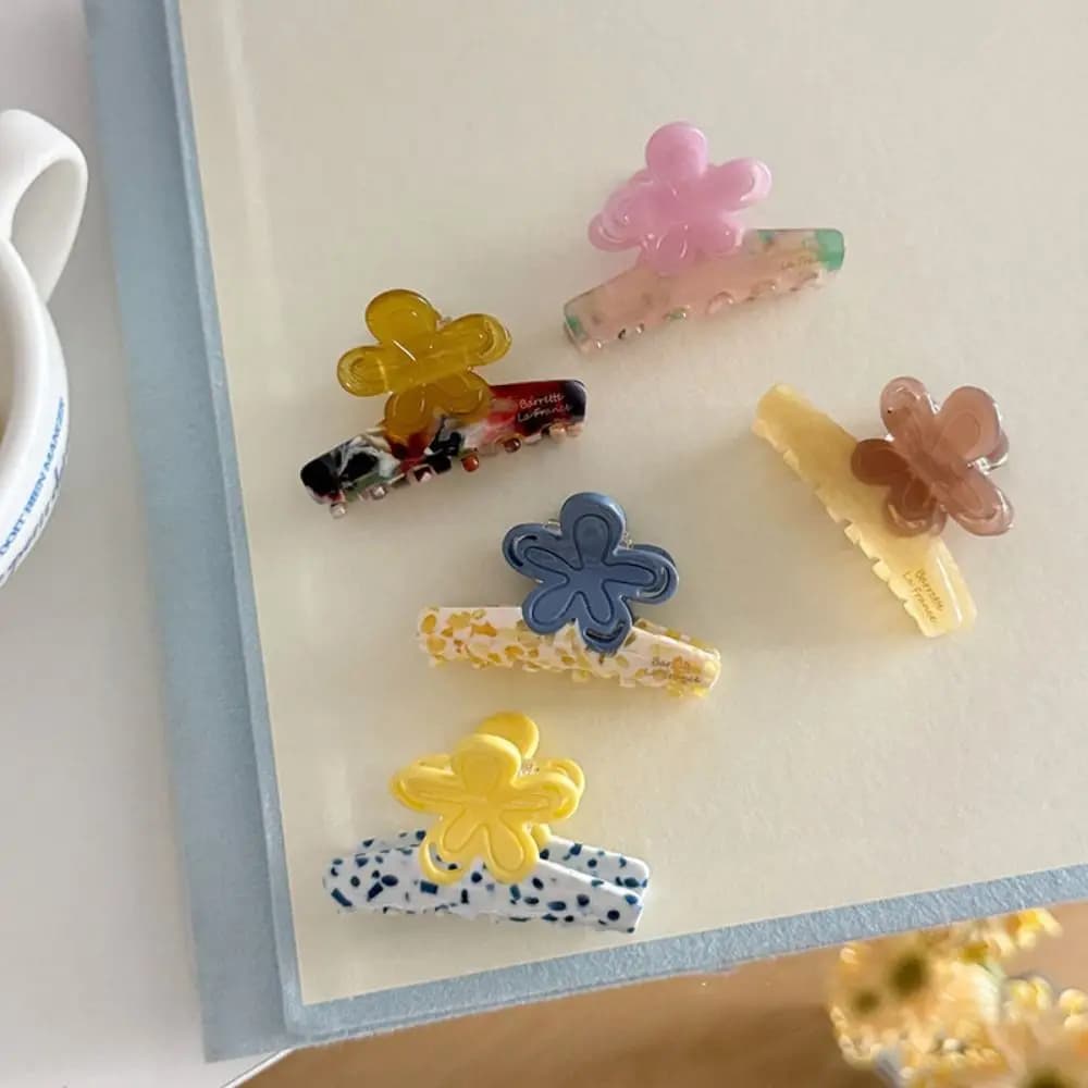 Creative Hairpin Acetic Acid Hair Claw Floral Design Large Acetate Shark Clip Geometry Retro Flower Hair Clip Headwear