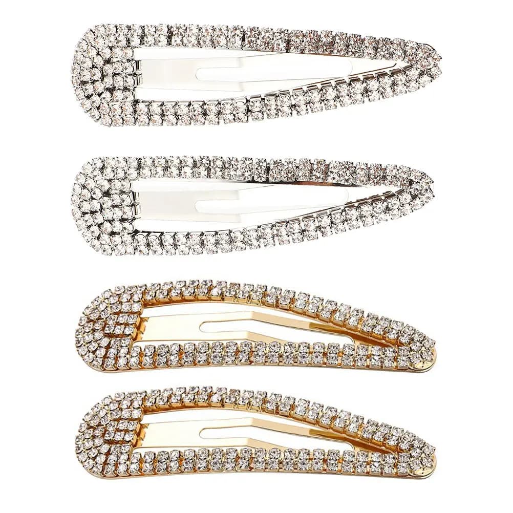 4 fermagli per capelli in metallo a goccia con strass, eleganti e scintillanti, per coda di cavallo, acconciature, matrimoni, compleanni, balli di fine anno