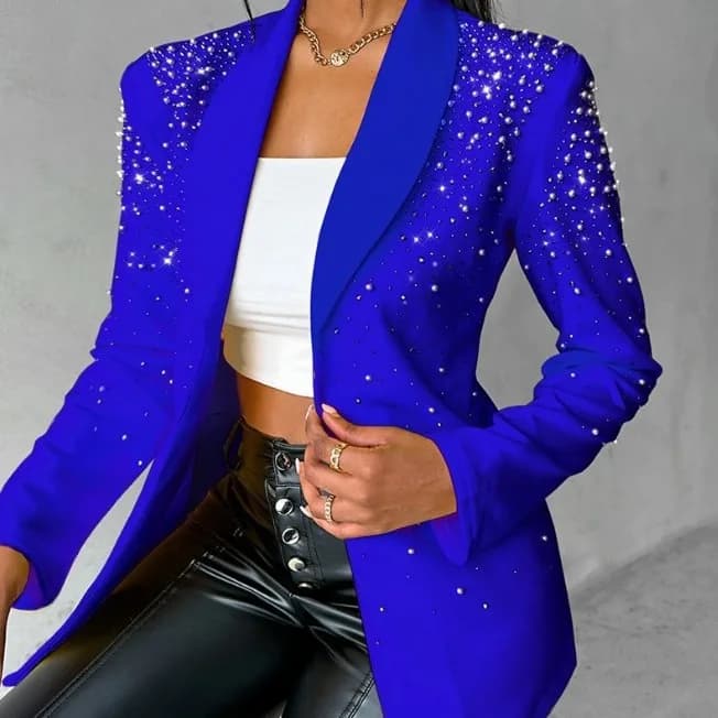 Giacche da donna Blazer con perle impiombate Cardigan casual solido Slim Fit Colletto rovesciato Cappotti Office Lady Elegante Autunno 2025