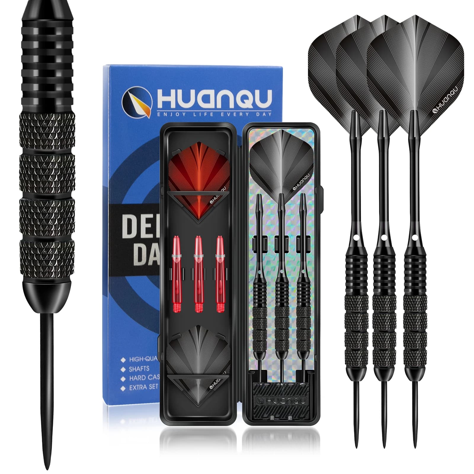 HUANQU24g Iron Steel Tip Darts Set with Spare Accessories, Professional Dart Kit for Bar Home Entertainment Game Gift for Adults