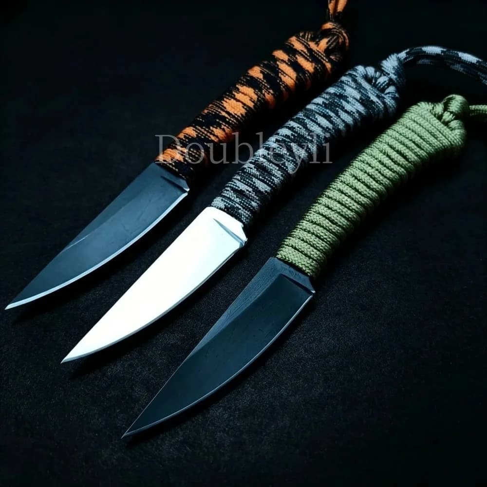 Coltello Dritto da Esterno ad Alta Durezza con Fodero in K, Manico Avvolto in Corda di Nylon, Coltello da Frutta, Coltello da Cucina, Multiutensile EDC Pratico