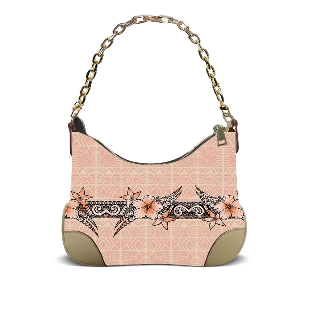 Borsa da ascella in pelle da donna polinesiana personalizzabile Island Bloom, regalo da spiaggia da viaggio minimalista in ibisco