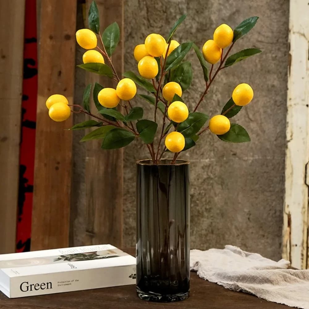 DIY Vase Decor Luxury Artificial Lemon Branch Plastic Handmade Simulation Fruit Tree Elegant Fake Plants Restaurant Hotel