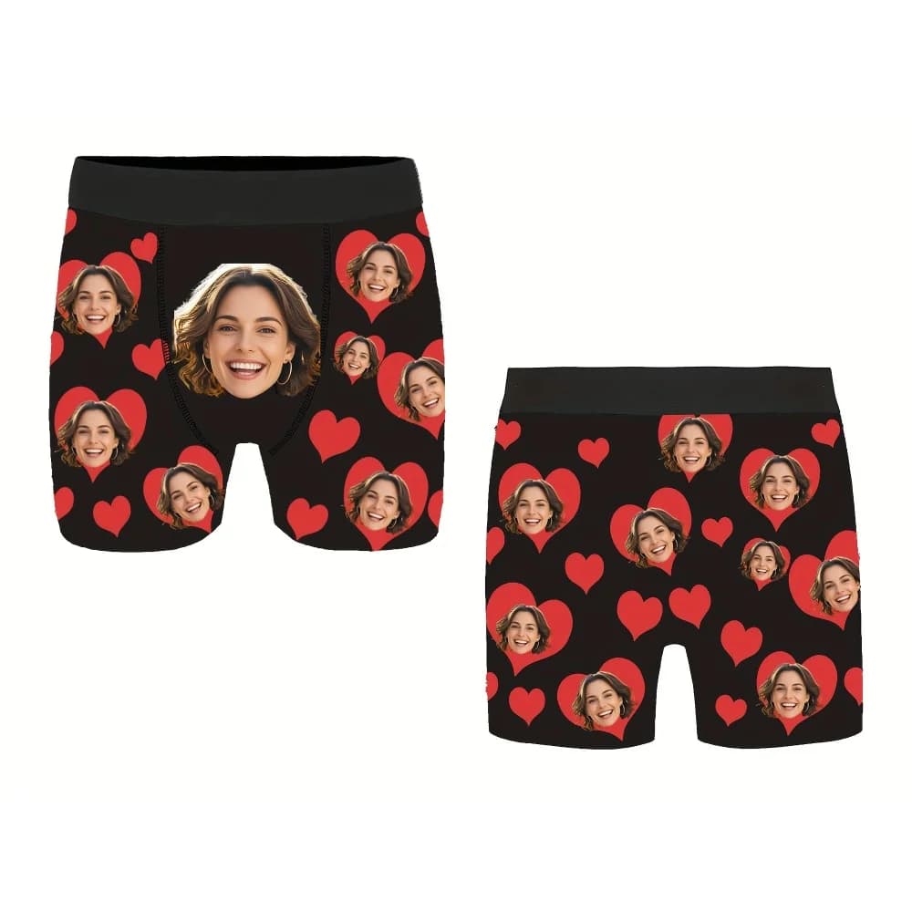 Custom Photo Men Boxer Briefs, Personalized Face Print Underwear, Funny Customized Picture Shorts Gift for Valentine Anniversary