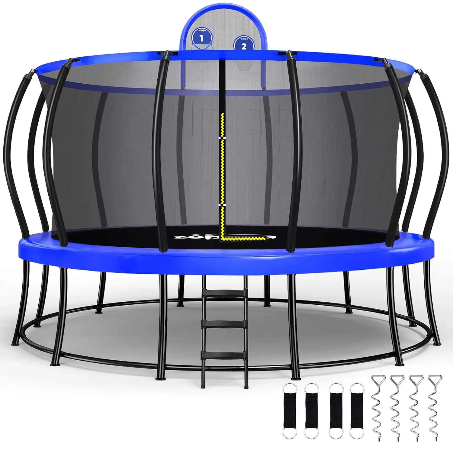 Double Frame Trampoline with 1800 LBS Capacity, 16 15 14 12FT, Empty Space-Free Security Design, Curved Pali and Basketball Basket, 10 Year Warranty, Customizable