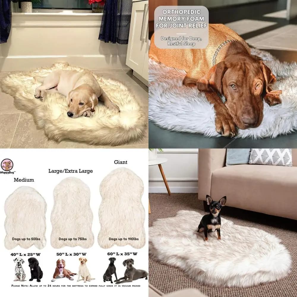 Letto per cani ortopedico in memory foam con rivestimento impermeabile e lavabile, pelliccia sintetica in peluche per cani da piccola a XL (bianco e marrone, 40x25)