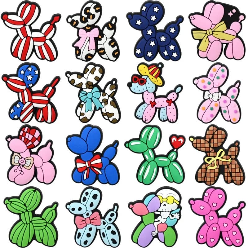 16 pezzi cartone animato palloncino cane foro in PVC pantofola scarpa fibbia charms donna moda scarpe da giardino decorazioni custodia per telefono fai da te regalo per feste