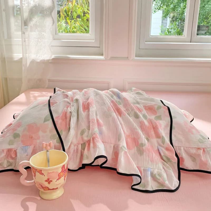 Federa coreana in pizzo filato a doppio strato 48X74Cm 2 pezzi Federa per cuscino traspirante delicata sulla pelle con stampa floreale elegante