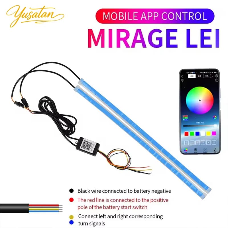 App Control DRL Car Daytime Running Light With Turn Signal RGB Scan Start Flexible Symphony Flowing LED Headlight Strip 12V