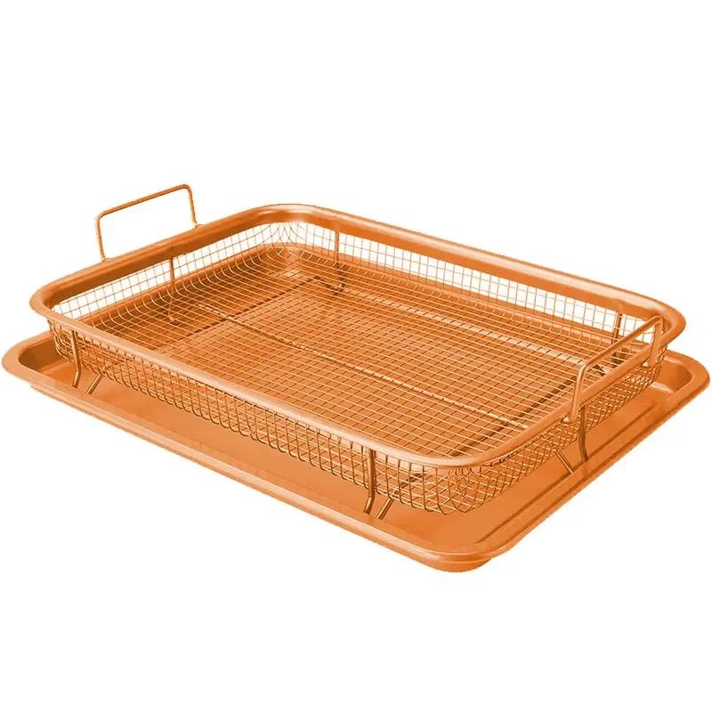 Teglia da forno in rame padella per friggere l'olio cestello antiaderente per patatine piatto da forno griglia strumenti per Barbecue in rete pentole per cucina