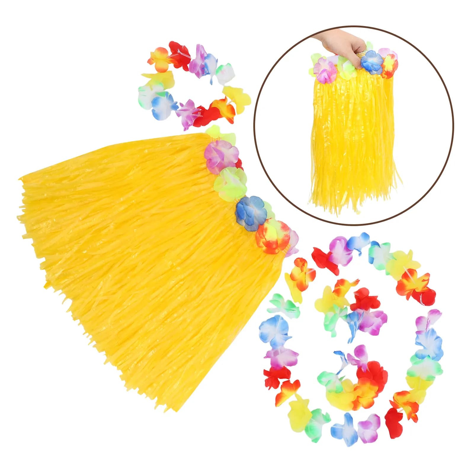Set Gonna Hawaiana per Festa Luau con Cerchietto, Braccialetti e Ghirlanda, Perfetto per Celebrazioni in Spiaggia e su Isola