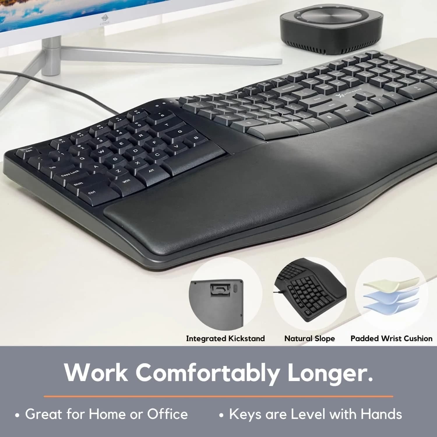 Tastiera ergonomica K9 con poggiapolsi imbottito, tastiera cablata USB per laptop e ufficio