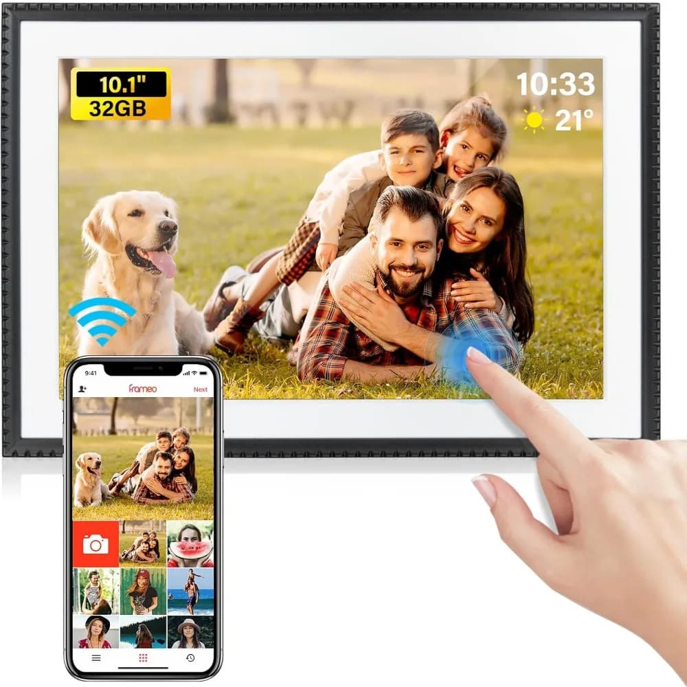 Cornice Digitale WiFi da 10 Pollici, 32GB, Schermo Touch IPS HD, Rotazione Automatica, Condivisione Foto e Video
