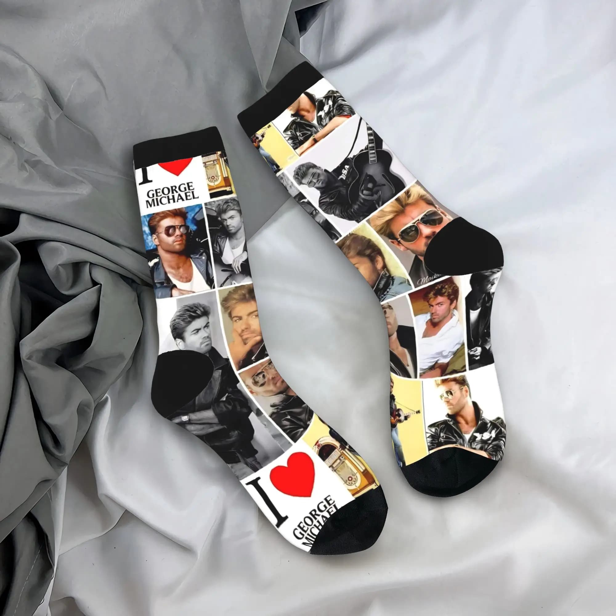 Calzini da uomo George Michael British Singer Stockings Calzini invernali divertenti e comodi Calzini antiscivolo personalizzati per la corsa