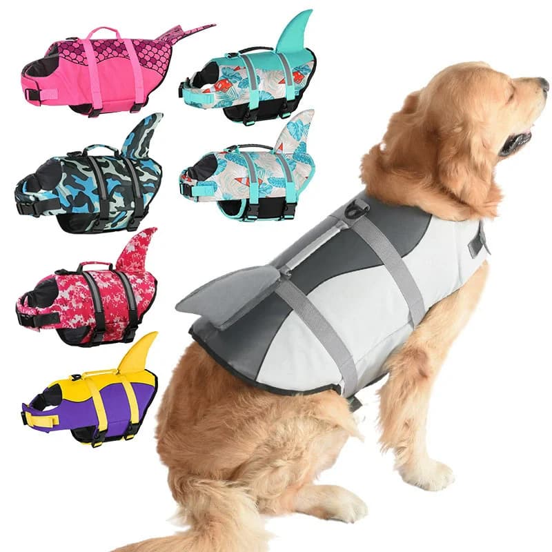 Dog Shark Life Jacket Ripstop Dog Life Vest for Swimming Boating Reflective Dog Life Jacket Floating Vest with Rescue Handle